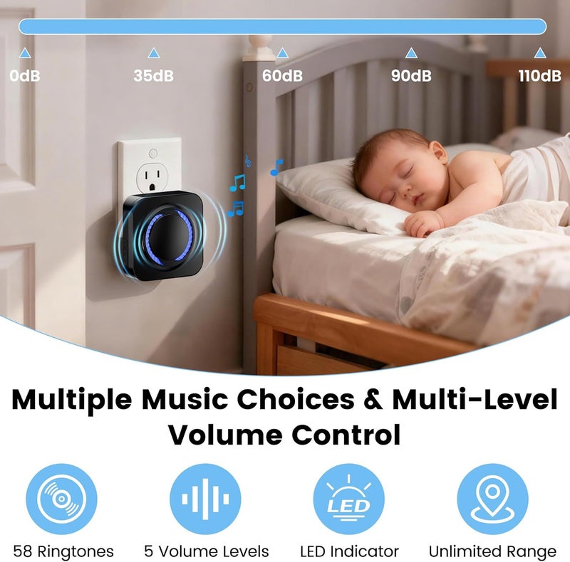 MISDUOCOCO Wi-Fi Wireless Doorbell Chime Extender for Ring, Blink, Google Nest Video Doorbells, Compatible with Alexa, Wire-Free Setup, Connect via App, Adjustable Volume & LED Light, Black - Image 4